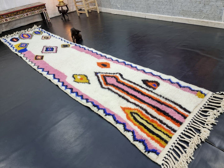 FABULOUS BENIOURAIN RUG, Handmade Rug , Moroccan Carpet, Pink Rug, Berber Rug, Geometric White Wool Carpet, Handwoven Wool rug, Area rug