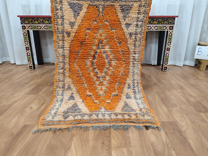 gorgeous moroccan rug,  handmade small rug, tribal geometric rug, berber sheep wool rug, orange and gray rug, wall hanging carpet.