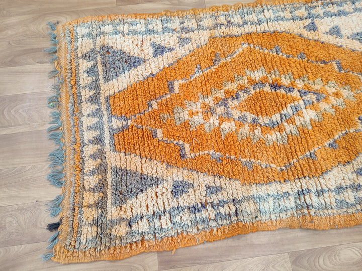 gorgeous moroccan rug,  handmade small rug, tribal geometric rug, berber sheep wool rug, orange and gray rug, wall hanging carpet.