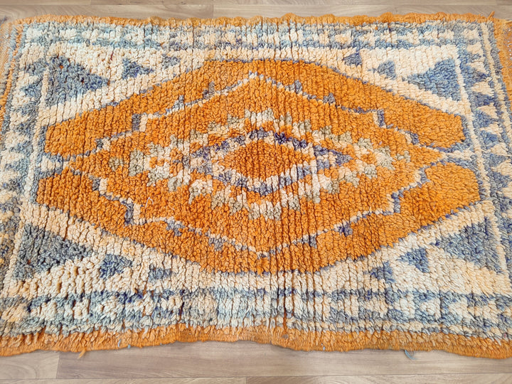 gorgeous moroccan rug,  handmade small rug, tribal geometric rug, berber sheep wool rug, orange and gray rug, wall hanging carpet.