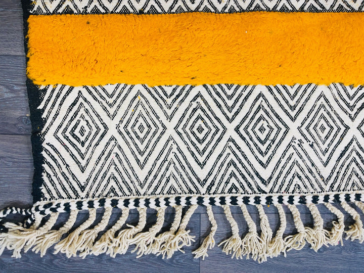 Yellow Beni Ourain Carpet  Ft  Handmade Wool Area Rug , Moroccan Tribal Rugs , Berber Rug 