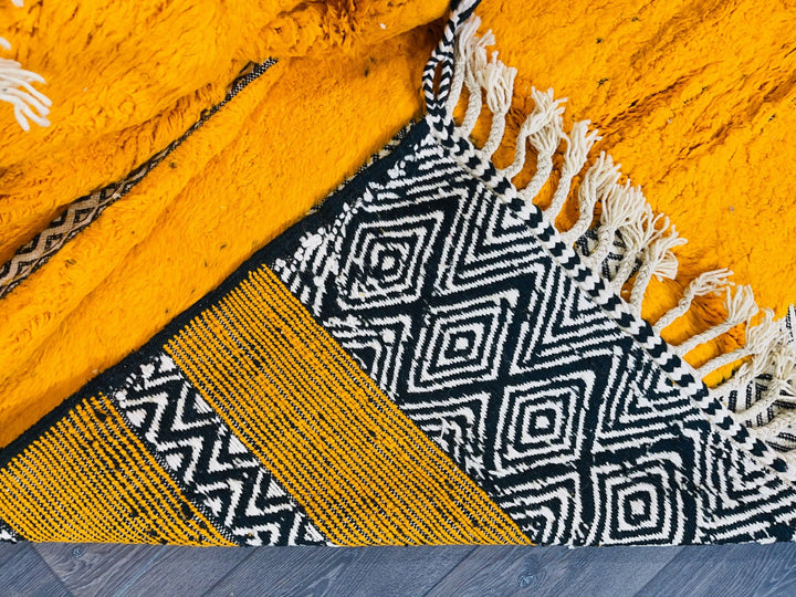 Yellow Beni Ourain Carpet  Ft  Handmade Wool Area Rug , Moroccan Tribal Rugs , Berber Rug 