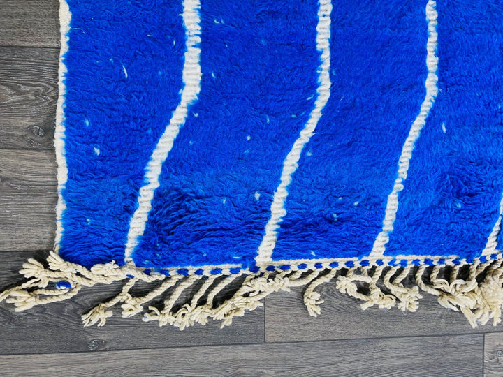 PRETTY BENIOURAIN RUG, Moroccan Rug, Authentic Carpet, White and Blue Rug, Sheep Wool Handmade Rug, Berber Rug, Handwoven Rug  