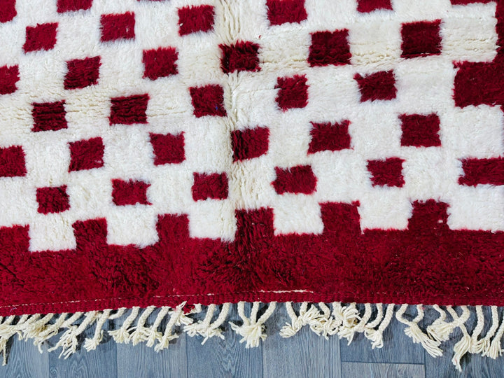 Red Checkered Rug   Beni Ourain Area Rug  Moroccan Rugs