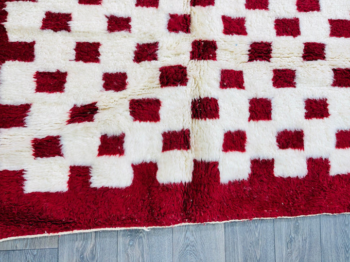 Red Checkered Rug   Beni Ourain Area Rug  Moroccan Rugs