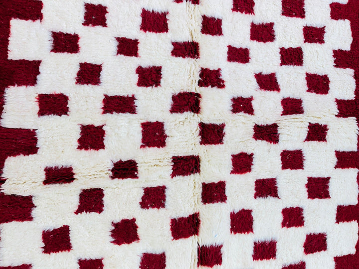 Red Checkered Rug   Beni Ourain Area Rug  Moroccan Rugs