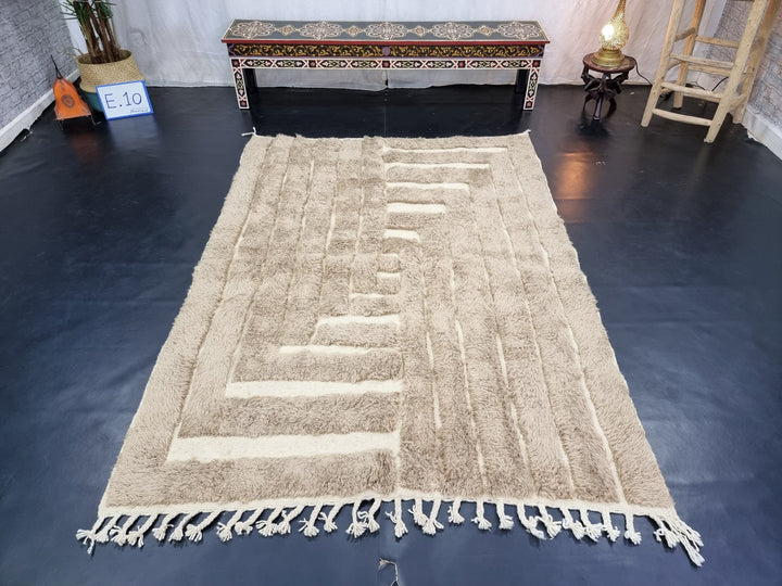 ORIGINAL BENIOURAIN RUG, Handmade Rug , Moroccan Rug, Dark Beige Rug, Beniourain Wool Rug, Berber Carpet, Tufted Rug, Abstract Fluffy Rug