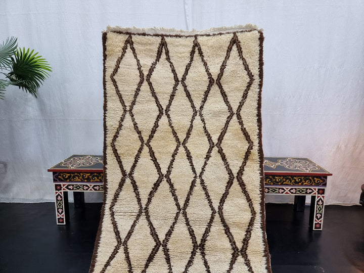 authentic  rug, moroccan  ,berber wool rug, geometric rug, white and brown  beni ouarain rug,area rug, sheep wool rug