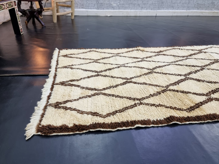 authentic  rug, moroccan  ,berber wool rug, geometric rug, white and brown  beni ouarain rug,area rug, sheep wool rug