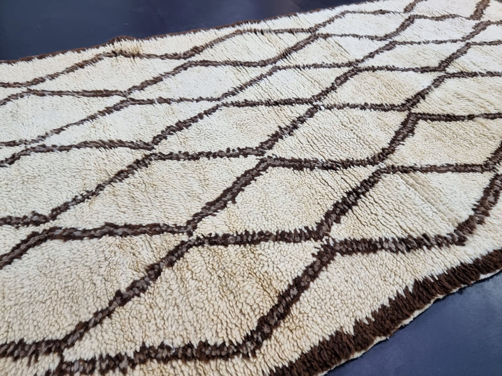 authentic  rug, moroccan  ,berber wool rug, geometric rug, white and brown  beni ouarain rug,area rug, sheep wool rug