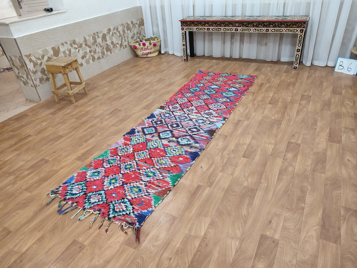 amazing moroccan rug,  berber runner rug, handmade woolcotton rug, tribal geometric rug, red and blue rug, authentic moroccan rug