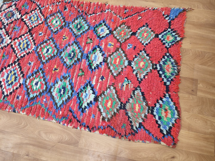 amazing moroccan rug,  berber runner rug, handmade woolcotton rug, tribal geometric rug, red and blue rug, authentic moroccan rug