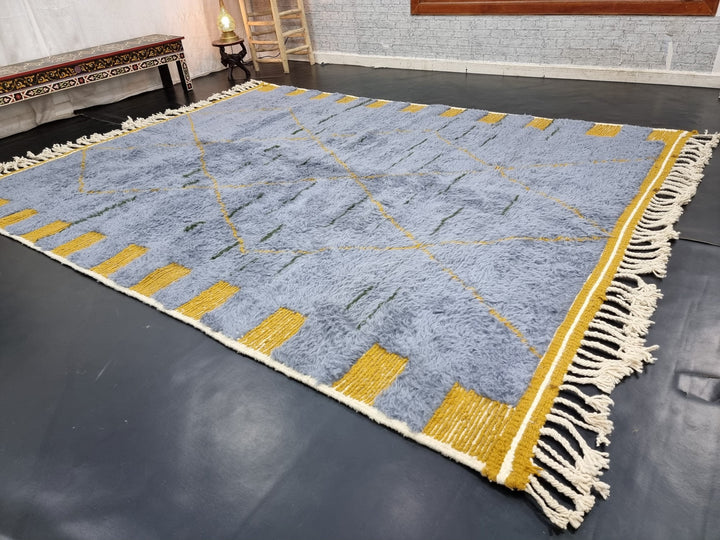 ARTISTIC BENIOURAIN RUG, Moroccan Handmade , Gray And Golden Rug, Berber Wool Rug, Berber Rug, Geometric Rug,Berber Handwoven Wool Rug