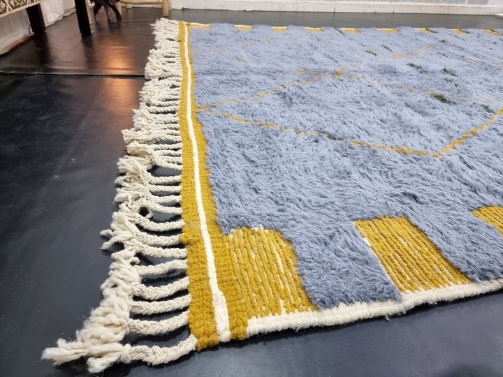 ARTISTIC BENIOURAIN RUG, Moroccan Handmade , Gray And Golden Rug, Berber Wool Rug, Berber Rug, Geometric Rug,Berber Handwoven Wool Rug