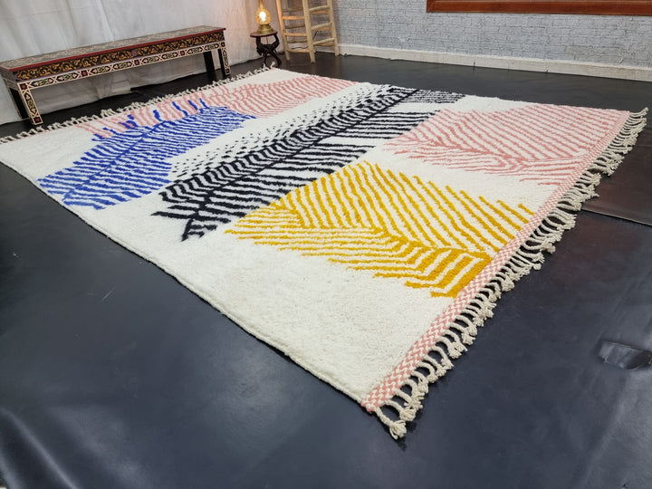 AMAZING BENIOURAIN RUG, Handmade Wool Rug, Moroccan Rug , Peach And Blue Rug, Striped Wool Rug, Handwoven Rug, Berber Rug, Area Rug.