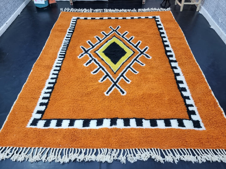 BEAUTIFUL BENIOURAIN RUG, Moroccan Rug , Sheep Wool Rug, GeometricRug, Orange Rug, Handmade Rug,Berber Rug, Handwoven Rug, Rya Rug .