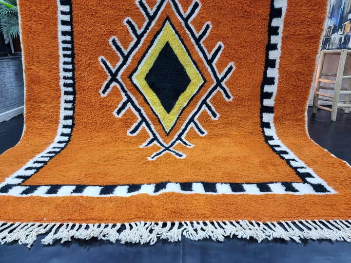 BEAUTIFUL BENIOURAIN RUG, Moroccan Rug , Sheep Wool Rug, GeometricRug, Orange Rug, Handmade Rug,Berber Rug, Handwoven Rug, Rya Rug .