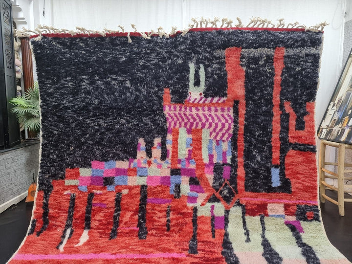 FANTASTIC MOROCCAN RUG, Beniourain Rug , Faded Red and Black Rug, AbstractRug, Handmade Wool Rug, Area Rug, Handwoven Rug, Berber Rug