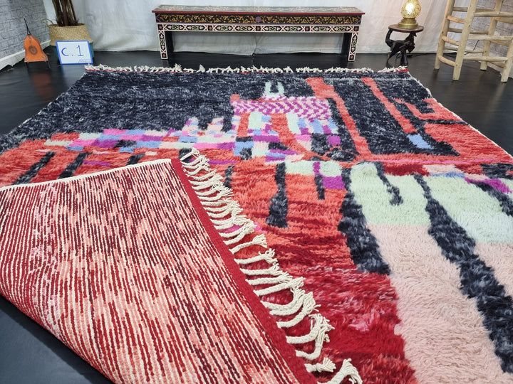 FANTASTIC MOROCCAN RUG, Beniourain Rug , Faded Red and Black Rug, AbstractRug, Handmade Wool Rug, Area Rug, Handwoven Rug, Berber Rug