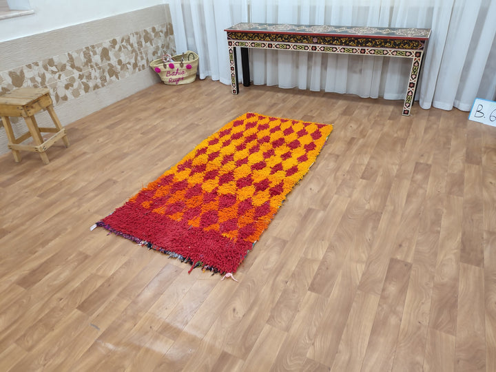 amazing moroccan rug,  handmade carpet, sheep woolcotton rug, berber orange and red rug,tribal geometric rug, moroccan handwoven rug