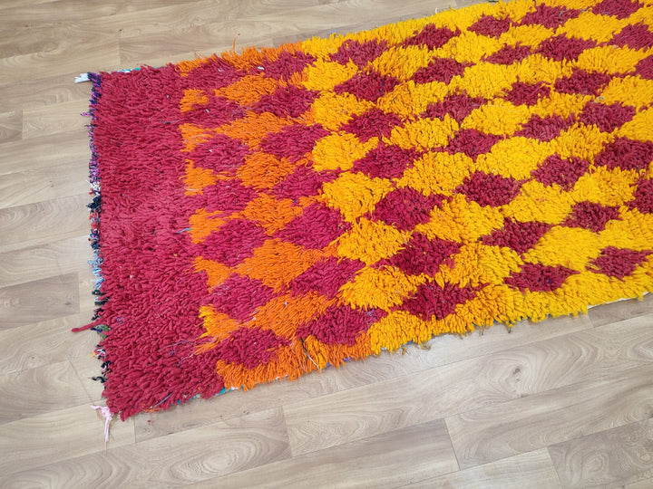 amazing moroccan rug,  handmade carpet, sheep woolcotton rug, berber orange and red rug,tribal geometric rug, moroccan handwoven rug