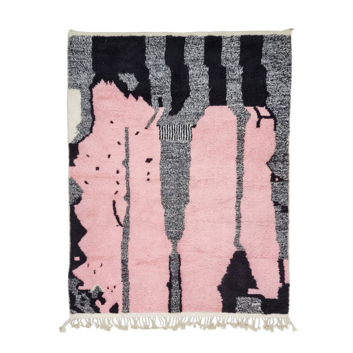 RAVISHING MOROCCAN RUG, Handmade Rug , Pink and Black Rug, Beniourain Rug, Abstract Wool Rug, Funky Rug, Area Rug, Handwoven Berber rug