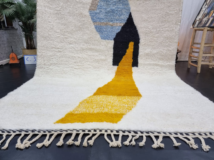 ARTISTIC BENIOURAIN RUG, Moroccan Rug , Yellow and Blue Rug, Wool Rug, Berber Rug, Abstract Rug, Handwoven Rug, Handmade Rug, Area Rug