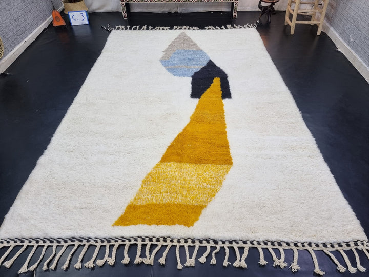 ARTISTIC BENIOURAIN RUG, Moroccan Rug , Yellow and Blue Rug, Wool Rug, Berber Rug, Abstract Rug, Handwoven Rug, Handmade Rug, Area Rug