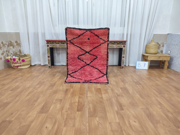 moroccan handmade rug,  berber rug, sheep wool carpet, red and black rug, geometric small rug, tribal tulu rug, hanging wool rug.