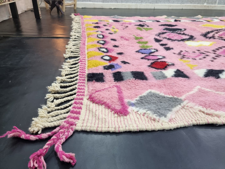 AMAZING BENIOURAIN RUG, Handmade Wool Rug, Moroccan Rug , Pink And Yellow Rug, Geometric Wool Rug, Handwoven Rug, Berber Rug, Area Rug.