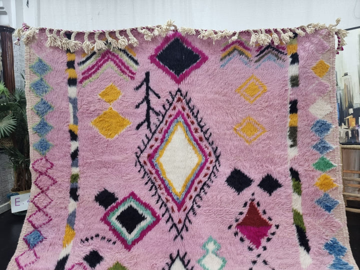 GORGEOUS BENIOURAIN RUG, Sheep Wool Rug, Moroccan Rug , Baby Pink Rug, Geometric Rug Wool Rug, Handwoven Rug, Azilal Rug, Berber Area Rug