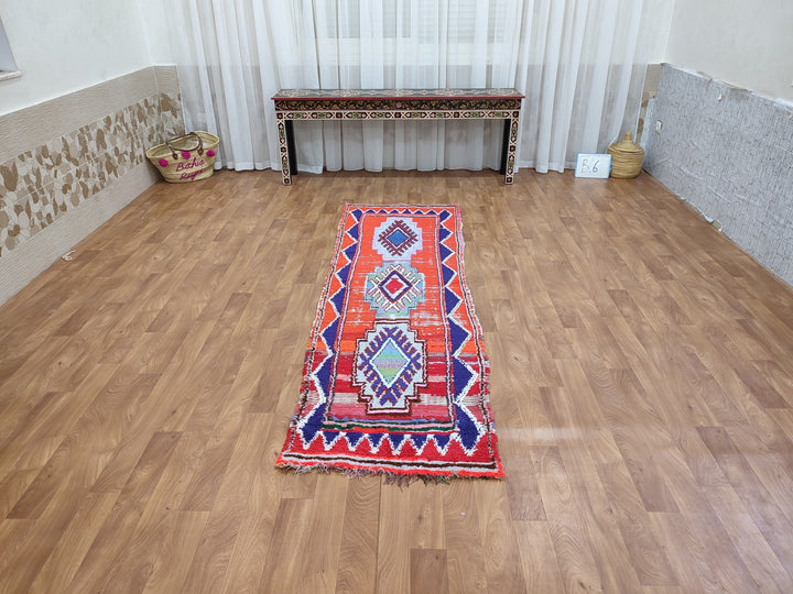 amazing moroccan rug,  berber runner rug, red and purple rug, handmade woolcotton rug, tribal geometric rug, authentic moroccan rug.