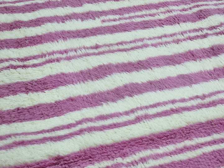 STUNNING PINK RUG, Handmade Striped Wool Rug For Your Living Room, Moroccan Inspired Berber Beni Rug, Pink Sheep Wool Handwoven Area Carpet