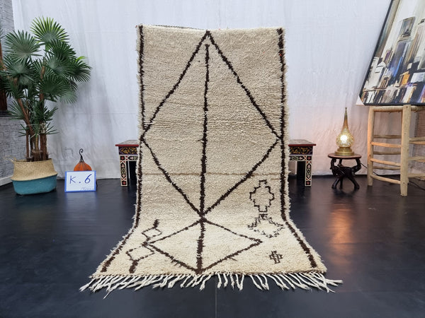 original  rug, moroccan  ,berber rug, geometric rug, white and brown rug,  beni ouarain rug, area rug, sheep wool rug