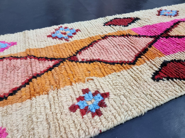 STUNNING BOUJAD RUG, Vibrant Boujaad Rug , Azilal Rug, Pink And Orange Rug, Geometric Rug, Handmade Rug, Berber Rug, Handwoven Wool Rug