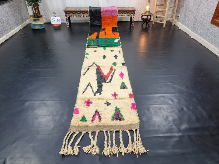 amazing boujad rug,  moroccan rug , berber rug, abstract rug, orange  green wool rug, handwovenrug, runner rug, area wool rug