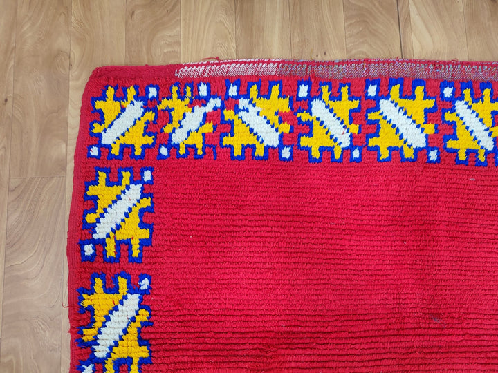 gorgeous moroccan rug,  handmade rug, tribal abstractrug, berber sheep wool rug, small red and yellow carpet, wall hanging carpet.