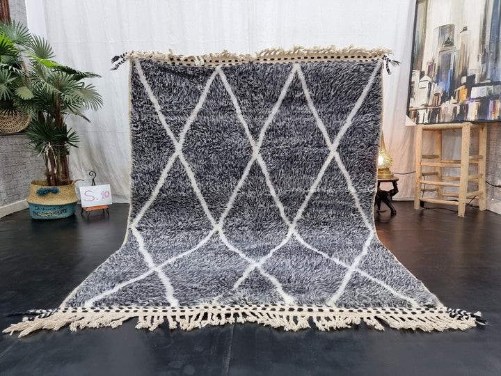 BEAUTIFUL BENIOURAIN RUG, Moroccan Rug , Sheep Wool Rug, Geometric Rug, Black  White Rug, Handmade Rug, Berber Rug, Handwoven Wool Rug