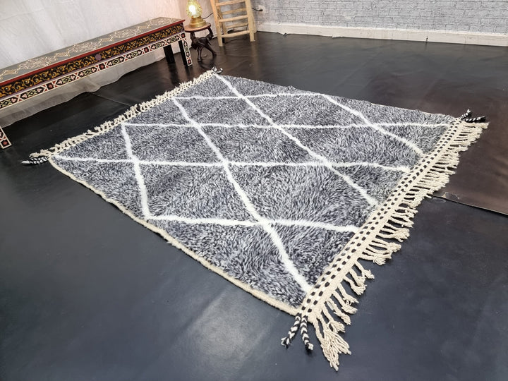 BEAUTIFUL BENIOURAIN RUG, Moroccan Rug , Sheep Wool Rug, Geometric Rug, Black  White Rug, Handmade Rug, Berber Rug, Handwoven Wool Rug