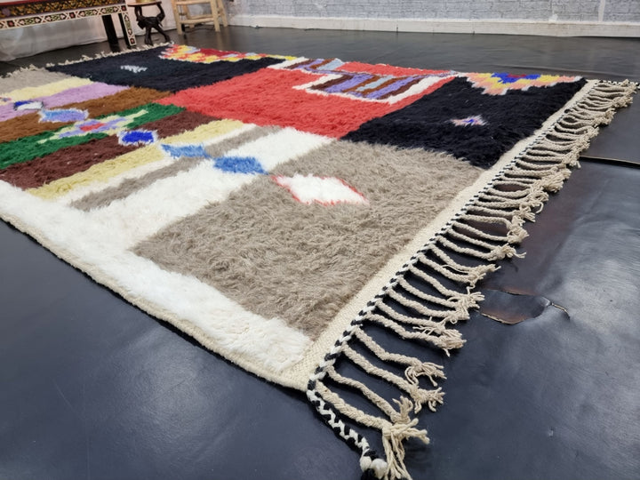 GORGEOUS BENIOURAIN RUG, Moroccan Handmade Rug , Black And Red Rug, Wool Rug, Berber Rug, Patchwork Rug, Berber Rug, Handwoven Wool Rug