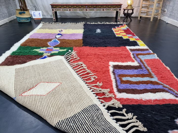 GORGEOUS BENIOURAIN RUG, Moroccan Handmade Rug , Black And Red Rug, Wool Rug, Berber Rug, Patchwork Rug, Berber Rug, Handwoven Wool Rug