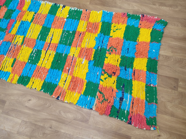 gorgeous moroccan rug, handmade wool runner rug, berber moroccan rug, checkered runner rug, tribal yelloworange rug, checker  rug.