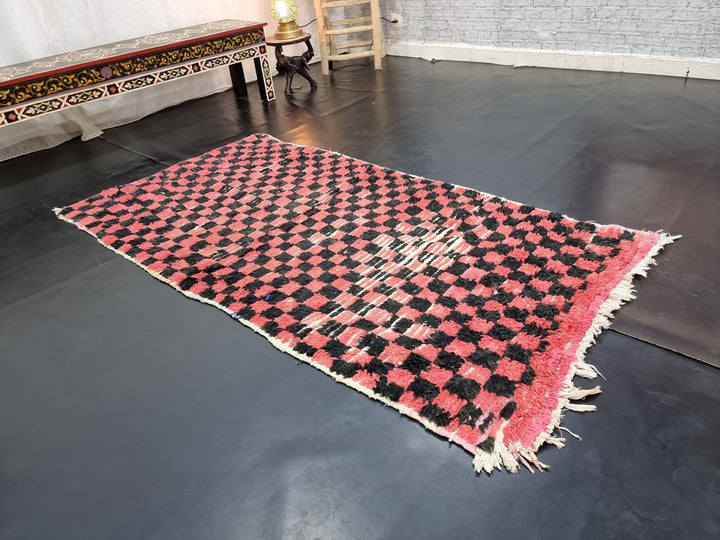 beautiful  rug, moroccan rug , berber rug, checkerboard rug, black  red  rug, tribal rug, sheep wool rug, area wool rug