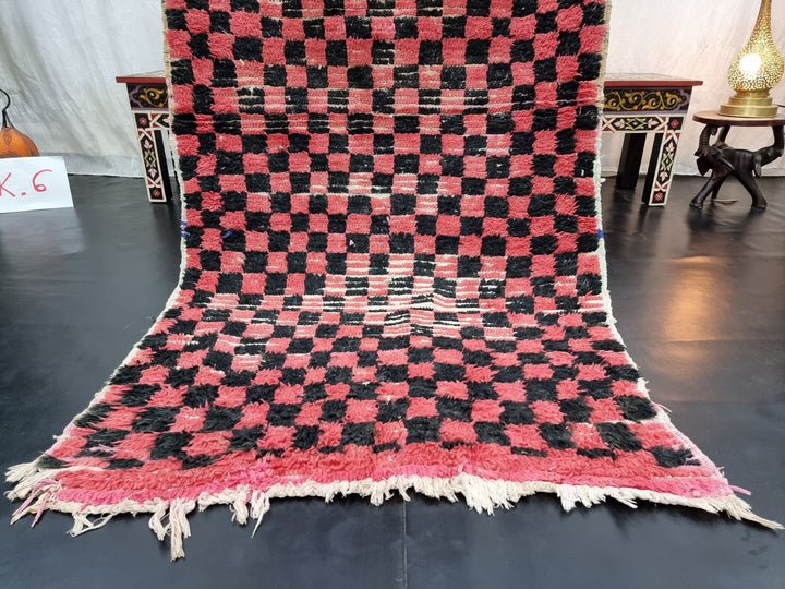 beautiful  rug, moroccan rug , berber rug, checkerboard rug, black  red  rug, tribal rug, sheep wool rug, area wool rug