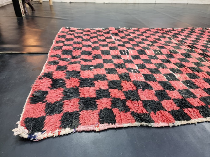 beautiful  rug, moroccan rug , berber rug, checkerboard rug, black  red  rug, tribal rug, sheep wool rug, area wool rug