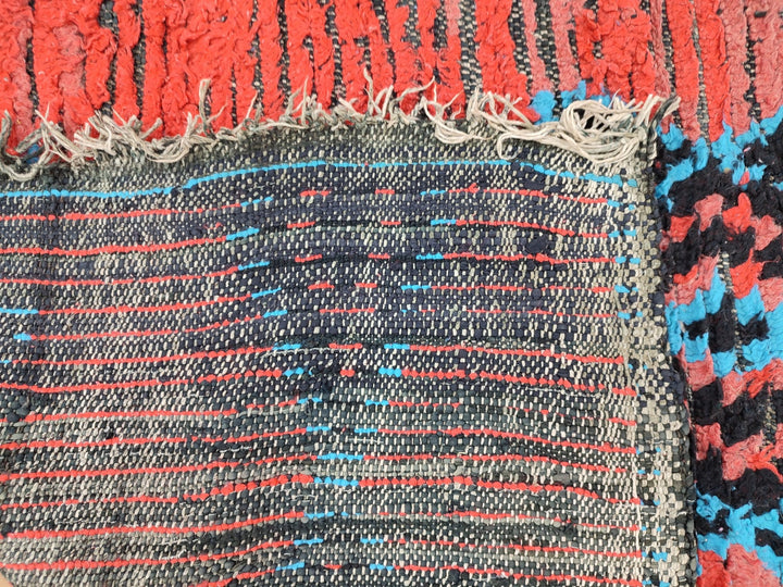 unique moroccan rug,  handmade carpet, moroccan berber runner rug, sheep wool rug, authentic red and blue rug, geometric runner rug.