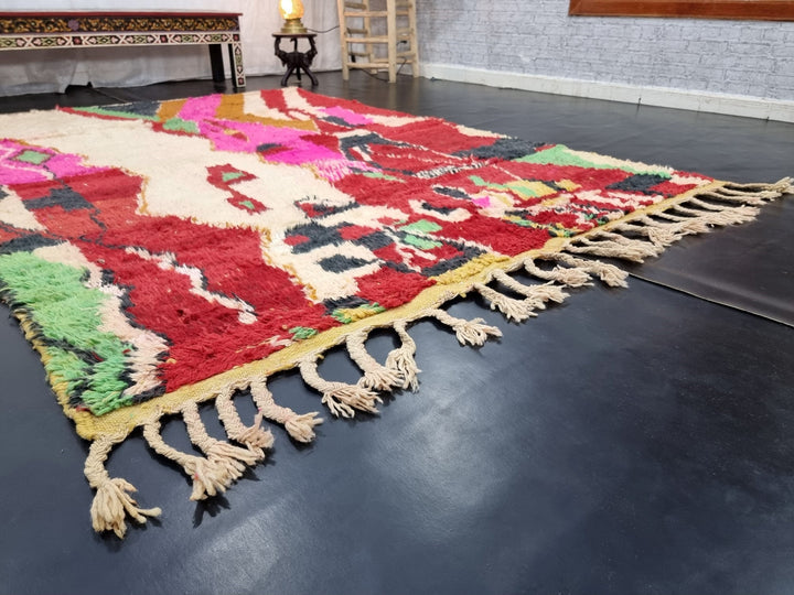 amazing boujad rug,  moroccan rug , berber rug, abstract rug, red and pink wool rug, handwovenrug, funky wool rug, area wool rug