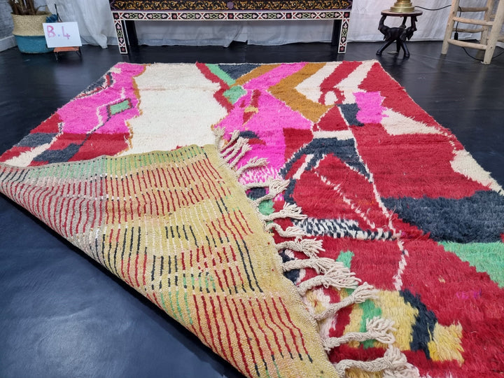 amazing boujad rug,  moroccan rug , berber rug, abstract rug, red and pink wool rug, handwovenrug, funky wool rug, area wool rug