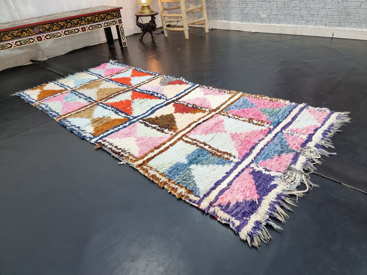 cute  rug, moroccan ,berber rug, checkered rug, pink  red rug,  beni ouarain rug, area rug, sheep wool rug, funky rug