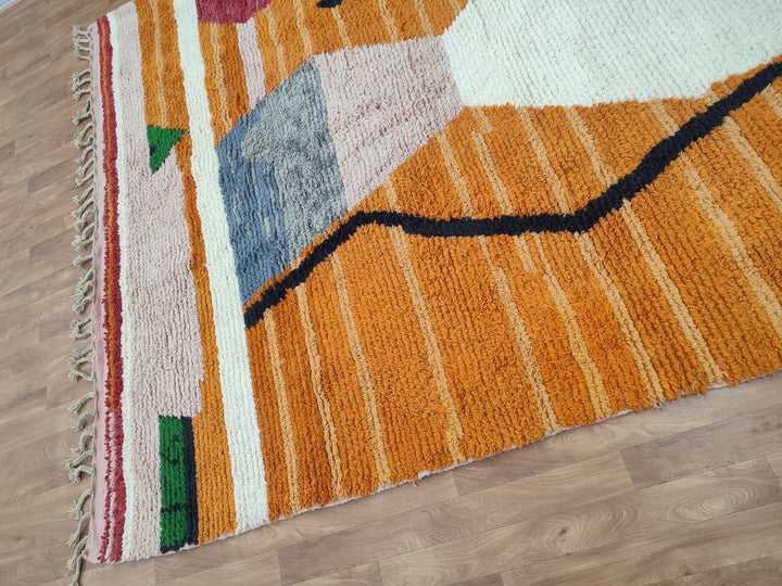 GORGEOUS BOUJAAD RUG, Moroccan Handmade Rug, Berber Abstract Carpet, Authentic Sheep Wool Rug, Orange And Pink Rug, Tribal Boujad Carpet.